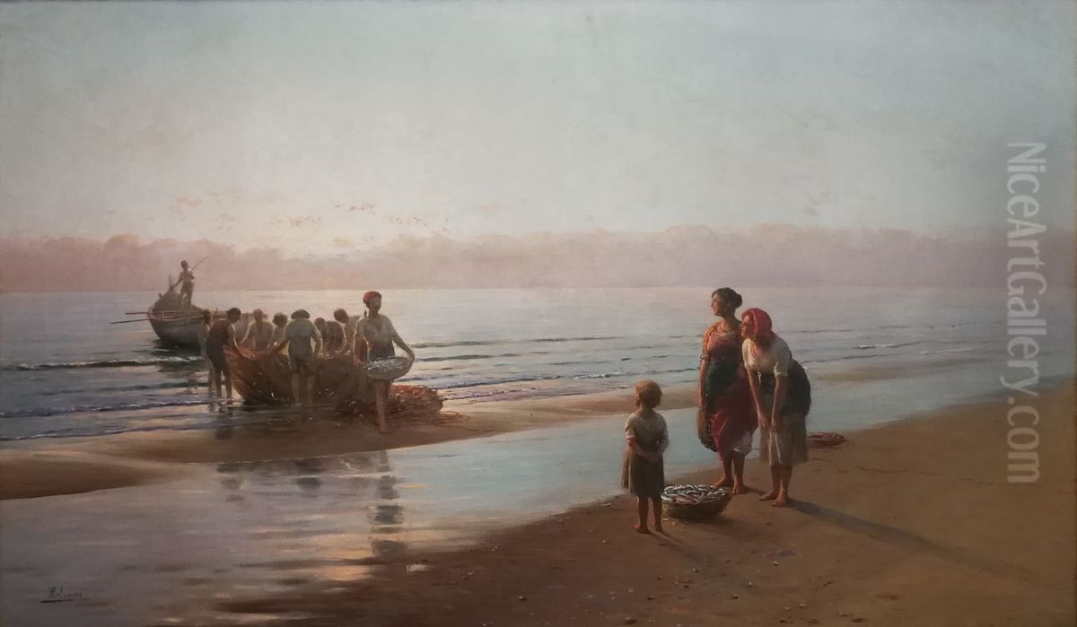 L'alba sul mare Oil Painting by Pasquale Celommi