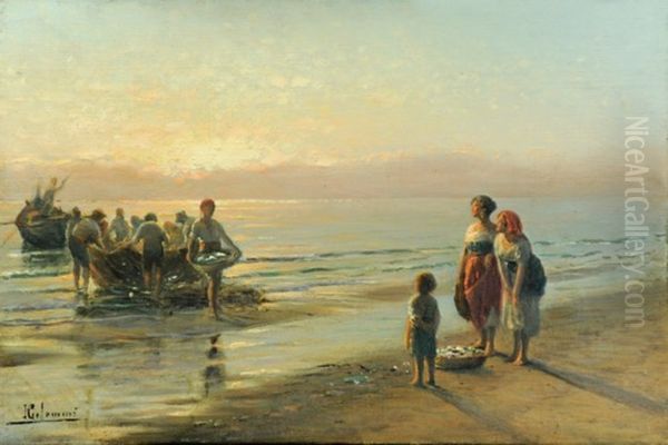 L'alba sul mare Oil Painting by Pasquale Celommi