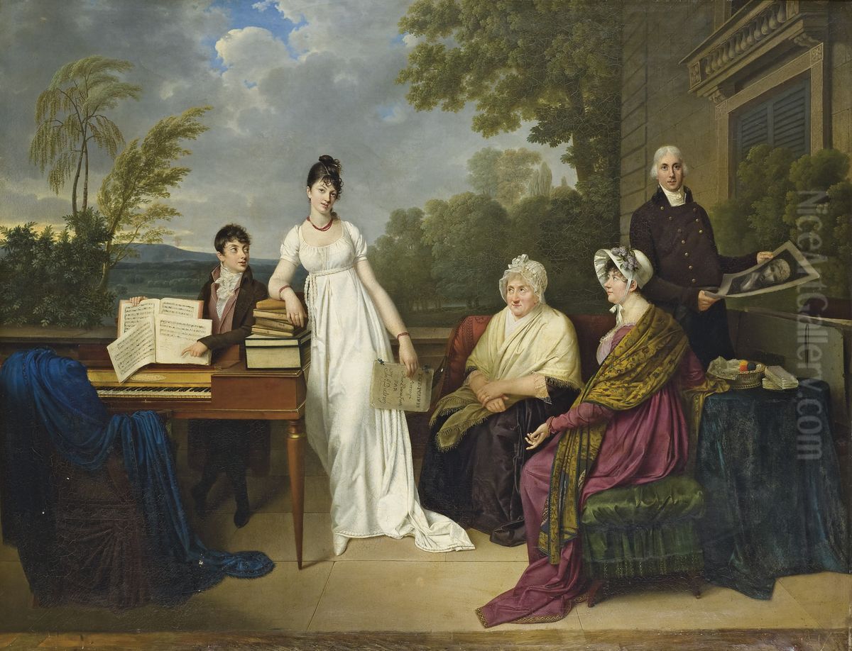 A young person hesitating to play the piano in front of her family Oil Painting by Adele Romany