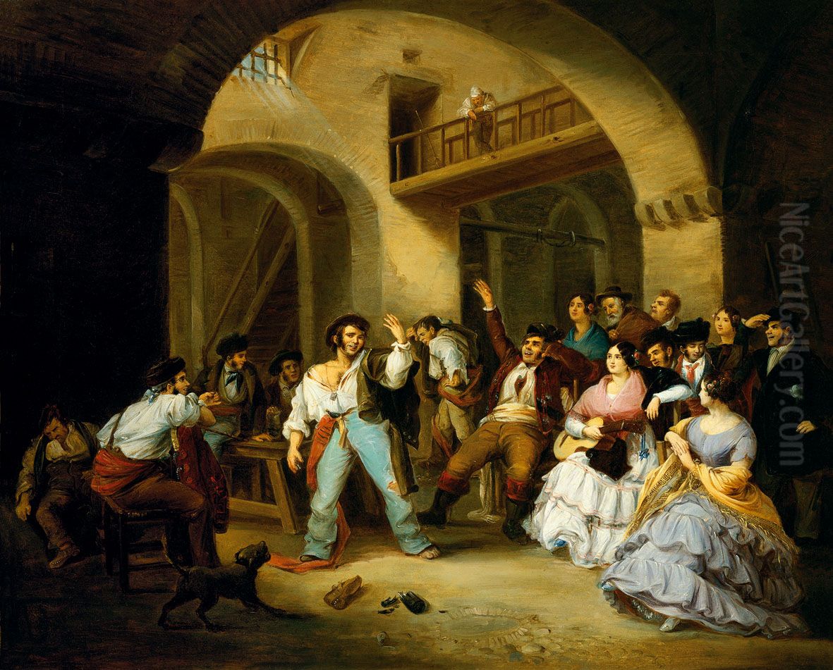 A Drunkard at an Inn Oil Painting by Manuel Cabral y Aguado Bejarano