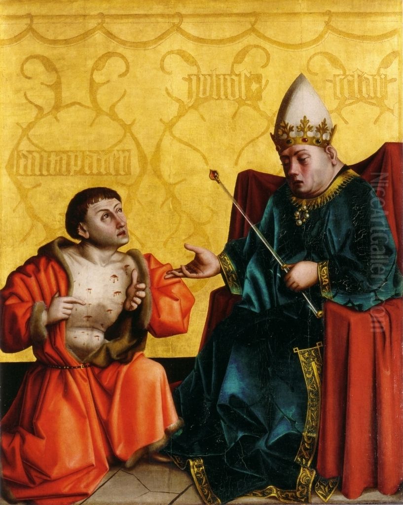 Antipater montrant ses blessures a Jules Cesar, retable duMiroir du salut Oil Painting by Konrad Witz