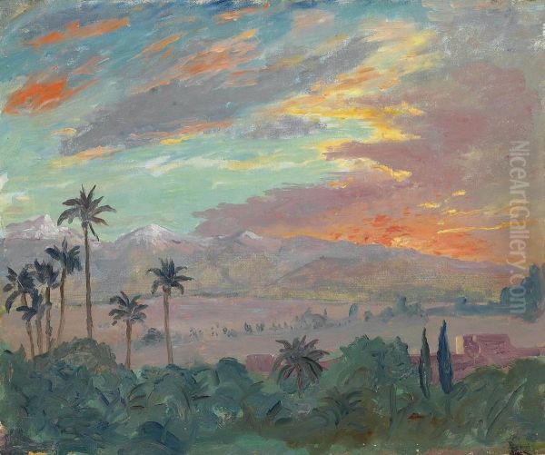 Sunset Over The Atlas Mountains Oil Painting by Winston Spencer Churchill