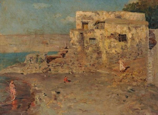 Marina Con Figure Oil Painting by Giuseppe Giardiello