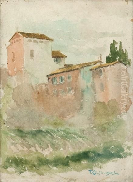Zabudowania Kosciola Nmp Wwarszawie Oil Painting by Tadeusz Cieslewski