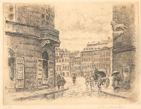 Stare Miasto W Warszawie Oil Painting by Tadeusz Cieslewski