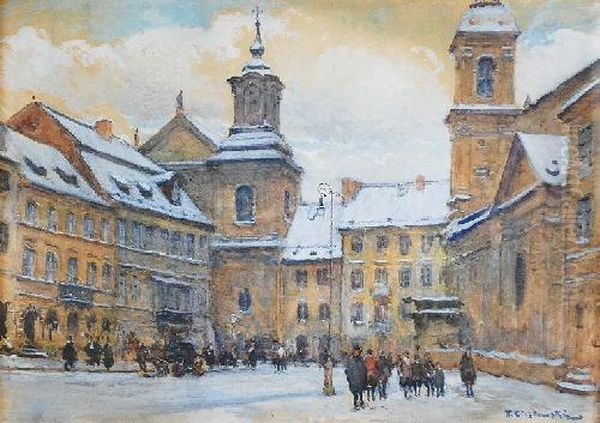 Widok Z Ulicy Dlugiej Na Koscioly Oil Painting by Tadeusz Cieslewski