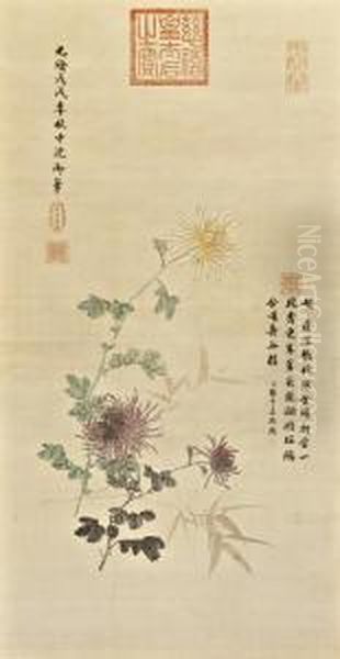 Flowers Oil Painting by Dowager Empress Cixi