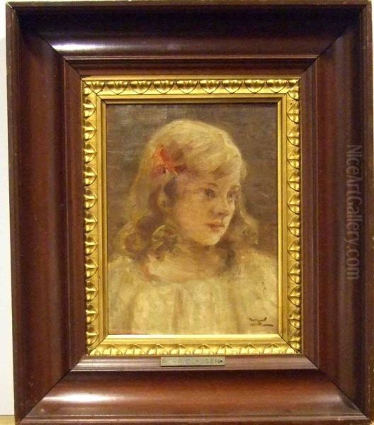 Flickportratt. Oil Painting by R. Clausen