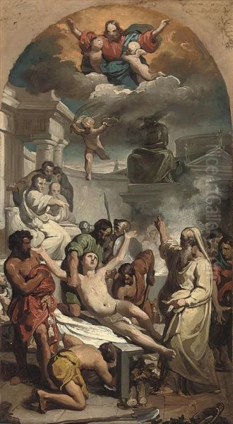 The Martyrdom Of Saint Lawrence: A Bozzetto Oil Painting by Francesco Coghetti