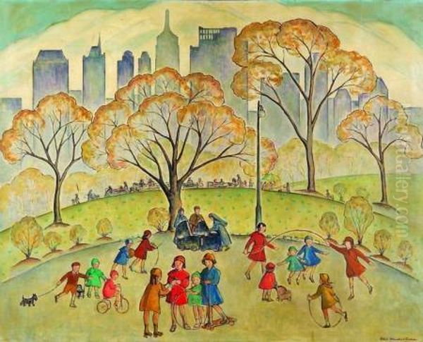 At Play In Central Park Oil Painting by Ethel Blanchard Collver