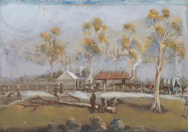 The First House In Ballarat Oil Painting by Donald George Grant Commons