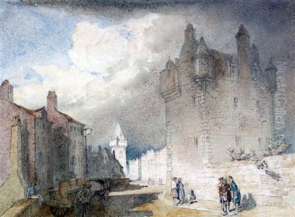 Scottish Street Scene Oil Painting by Alfred Charles Conrade