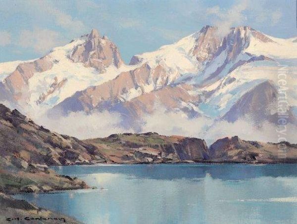 Lac Lerie Et La Meije Oil Painting by Charles Henry Contencin