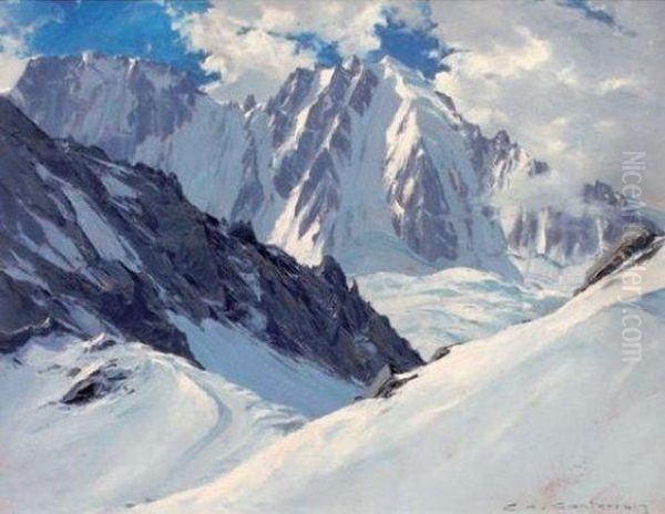 Col Du Chardonnet, Aiguille Verte  Oil Painting by Charles Henry Contencin
