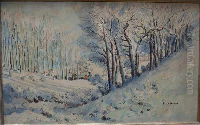 Campagne Sous La Neige Oil Painting by Albert Copieux