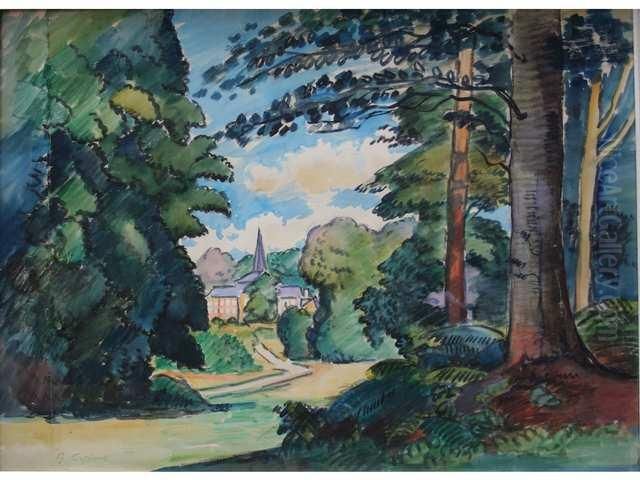 Village A Travers Les Arbres Oil Painting by Albert Copieux