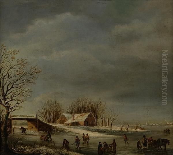 Winter Scene Oil Painting by Frederik Hendrik Cornelis