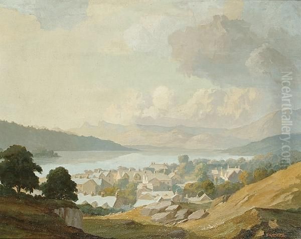 Village By A Lake Oil Painting by William A. Couper