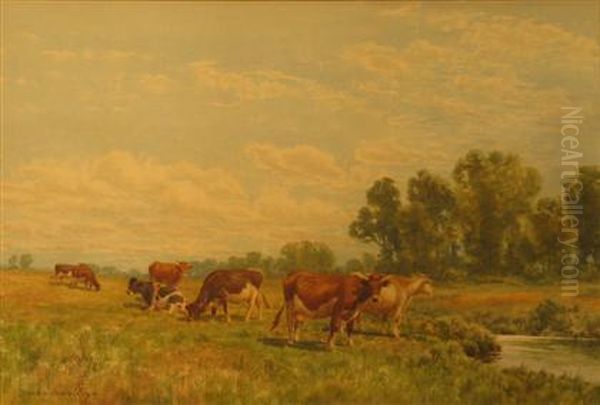 Grazing Cattle Oil Painting by Thomas Bigelow Craig