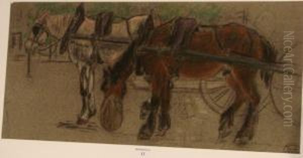 Deux Chevaux Atteles Oil Painting by Suzanne Crepin