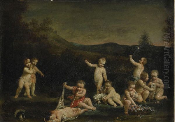Pastoralt Landskap Med Puttis Oil Painting by Giuseppe Maria Crespi