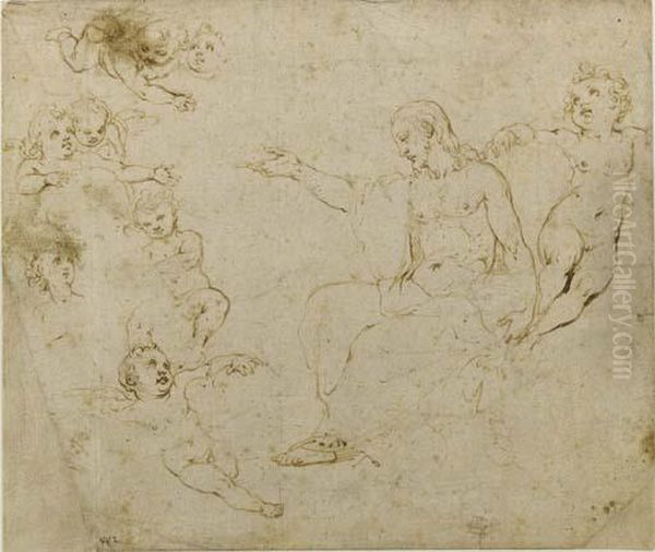 Christ With An Outstreched Arm Flanked By Putti Oil Painting by Domenico Cresti Il Passignano