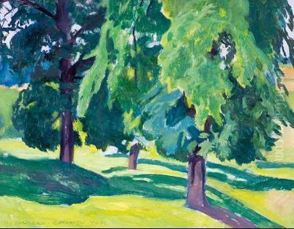 Dwa Pejzaze 
A) Pejzaz Z Drzewami Oil Painting by Stanislaw Czajkowski