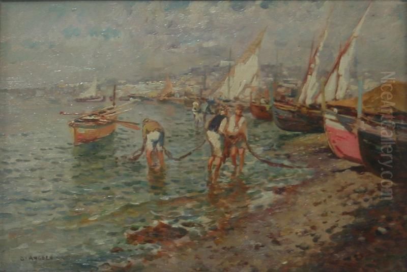Pescatori Sulla Spiaggia Oil Painting by Pasquale D'Angelo