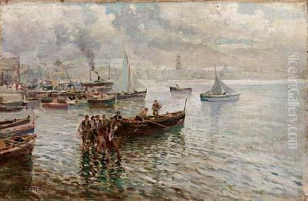 Scena Di Pesca Nel Golfo Di Napoli Oil Painting by Pasquale D'Angelo