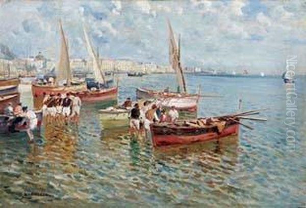 Pescatori Nel Golfo Oil Painting by Pasquale D'Angelo