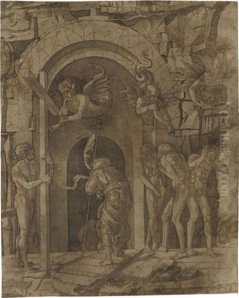 Descent Into Limbo (martineau 68; Not In Bartsch) Oil Painting by Giovanni Antonio Da Brescia