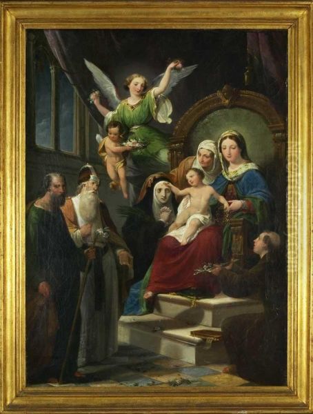 Cena Religiosa Mostrando Nossa Senhora E Santa Isabel Oil Painting by Antonio Manuel Da Fonseca