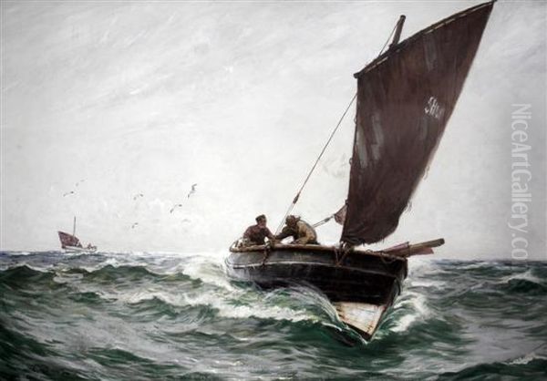 Fishing Boats At Sea Oil Painting by Ernst Dade