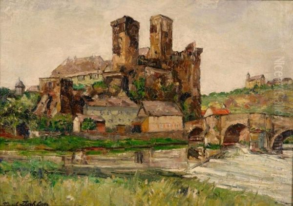 Runkel By The Lahn River Oil Painting by Paul Dahlen