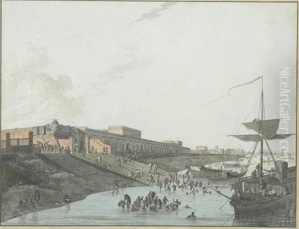 The Old Fort Ghaut Oil Painting by Daniell Thomas & William