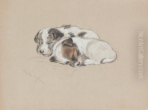 'jim & Mike As Puppies' - A Sketch Bookcontaining Fourteen Drawings Oil Painting by Lucy Dawson