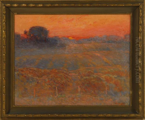 Dramatic Sunset Over A Vineyard Oil Painting by Dawson Dawson-Watson