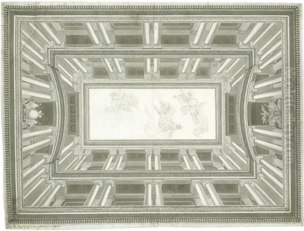 Trompe L'oeuil Enturf Fur Einen Deckenplafond Oil Painting by Pietro De Angelis