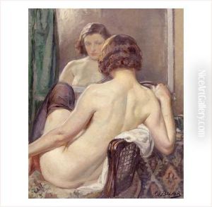 Nu Aux Bas Noirs A Son Miroir
