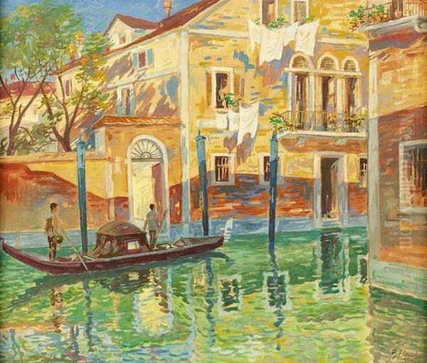 Kanal In Venedig. Oil Painting by Imre Denes De Bolcskey