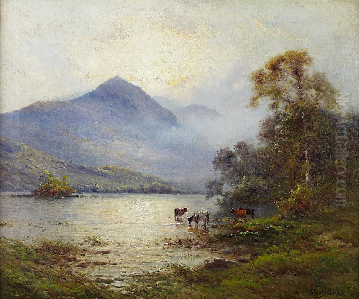Early Morning, Rydal Water Oil Painting by Alfred Fontville De Breanski
