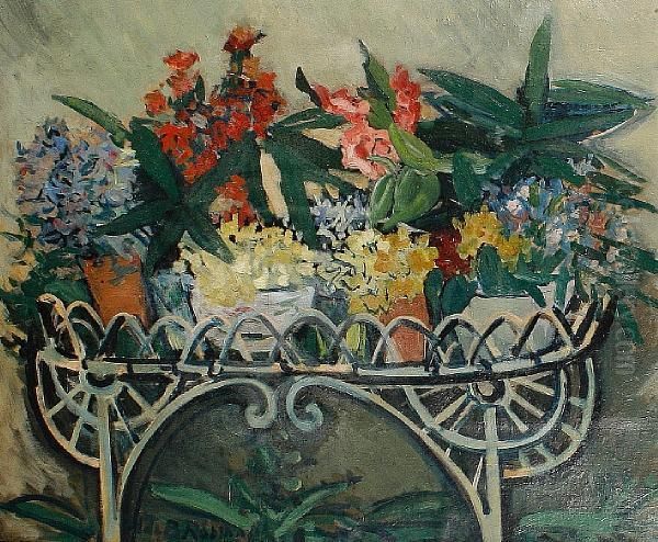 Still Life With Potted Plants Oil Painting by Henry De Buys Roessingh