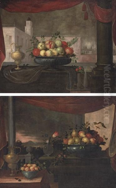 Pomegranates, Quince And Apples In A Pewter Tureen Oil Painting by Pedro de Camprobin