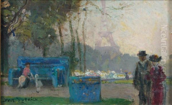 Promeneurs Aux Pieds De La Tour Eiffel Oil Painting by Paul De Frick