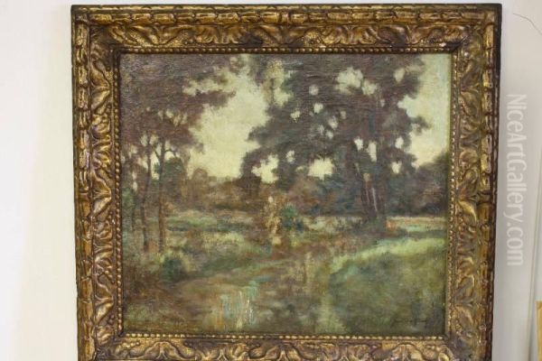 Bomen Aan De Sloot Oil Painting by Jan De Graef