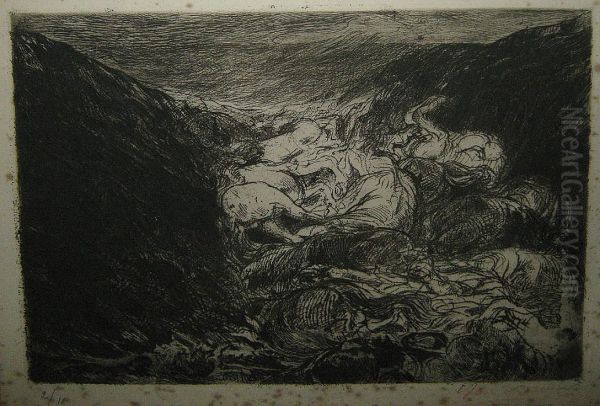 Dode Paarden In Loopgraven. Oil Painting by Henri De Groux