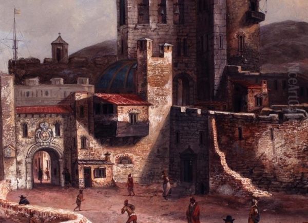 Schiffe An Hafengebauden Einer
 Sudlichen Stadt Oil Painting by Jacob De Gruyter