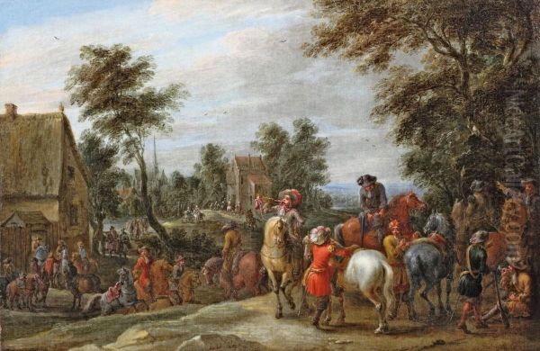 Dorflandschaft Mitaufbruch Zur Jagd Oil Painting by Lambert de Hondt