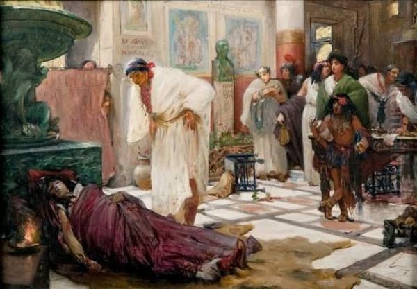 Neron Devant Le Cadavre D'agrippine Oil Painting by Leonce Joseph V. De Joncieres