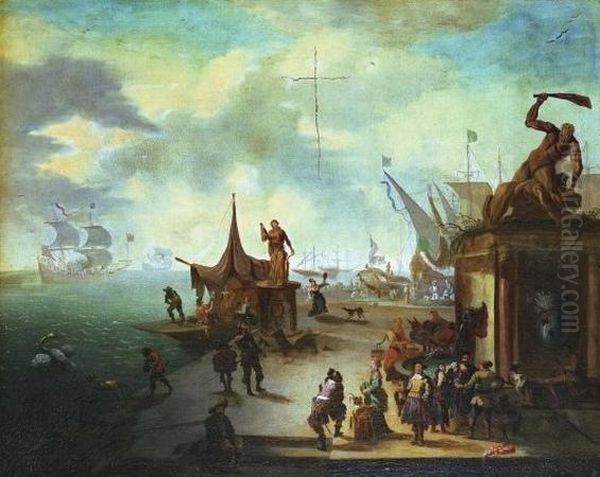 La Fete Dans Le Port Oil Painting by Jan De Joncker